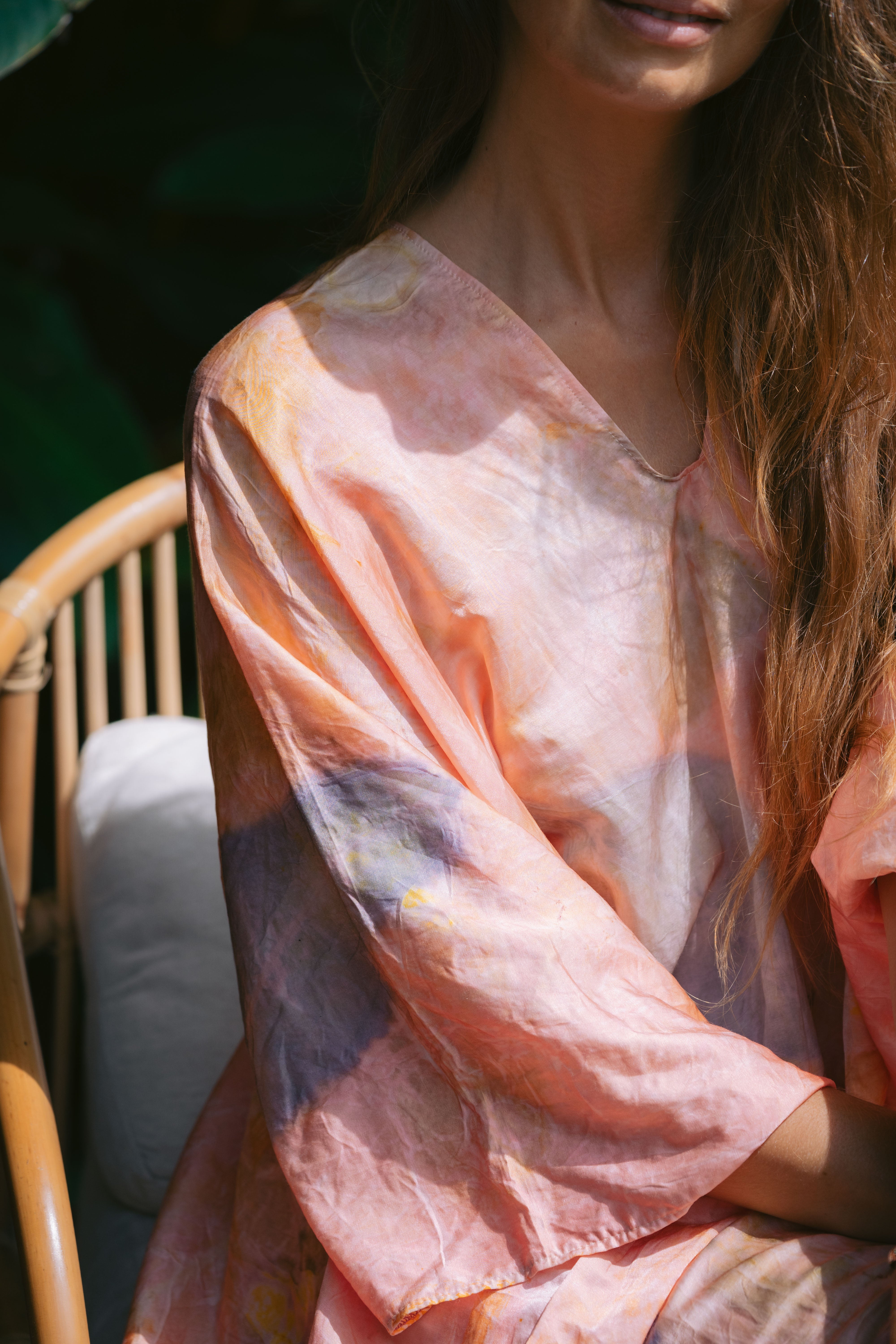 The Parvati – Pink Yellow, Blue & Purple Cotton Silk Eco Print Dress